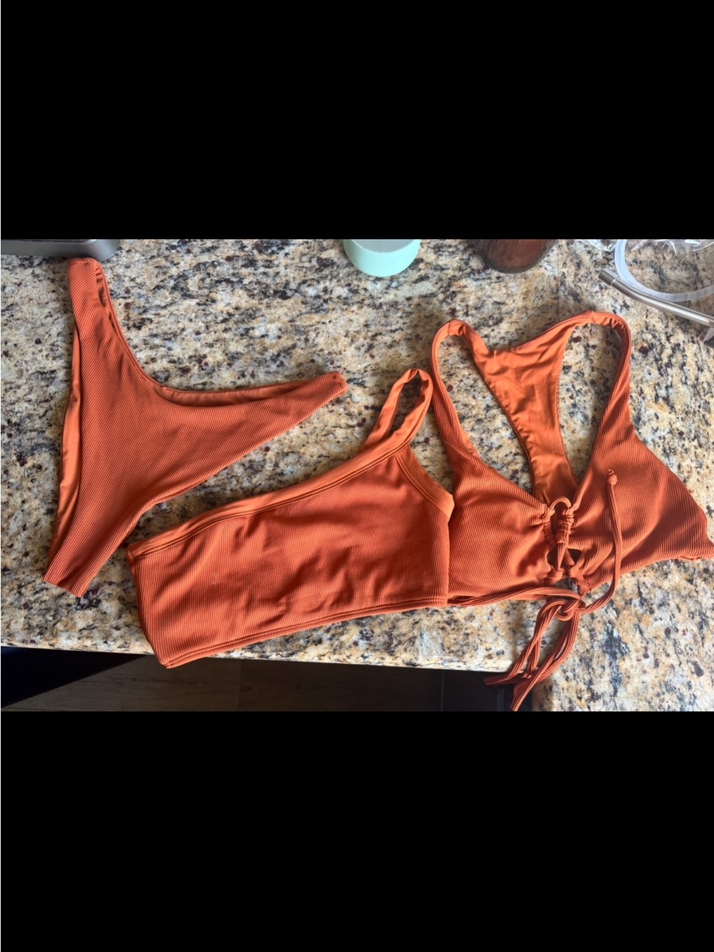 l*space Ribbed Three-Piece Bikini Set in Orange